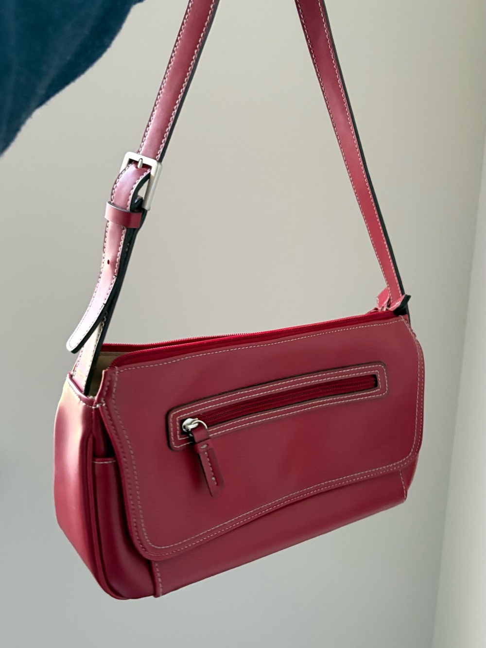 Vintage Liz Claiborne Raspberry Red Leather Shoulder Bag